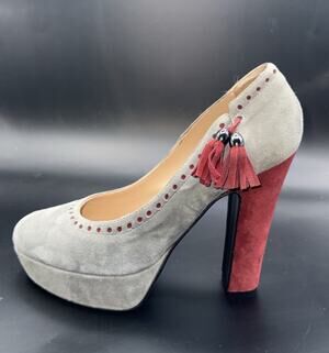 VTG 90s Y2K Fornarina Italy Gray Suede Platform Pumps Tassel Women’s 38 US 7.5-8